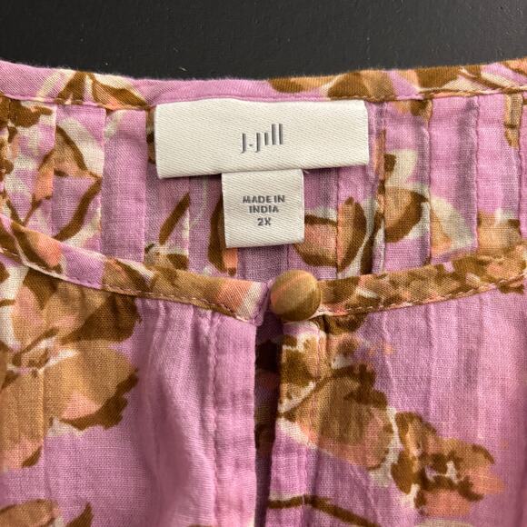 J.Jill Printed A-line pintucked Top Blouse Boho Cottagecore Shabby Chic Trendy - Picture 13 of 14